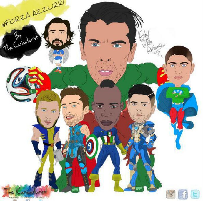 jogadores itália, buffon, balotelli super-heróis