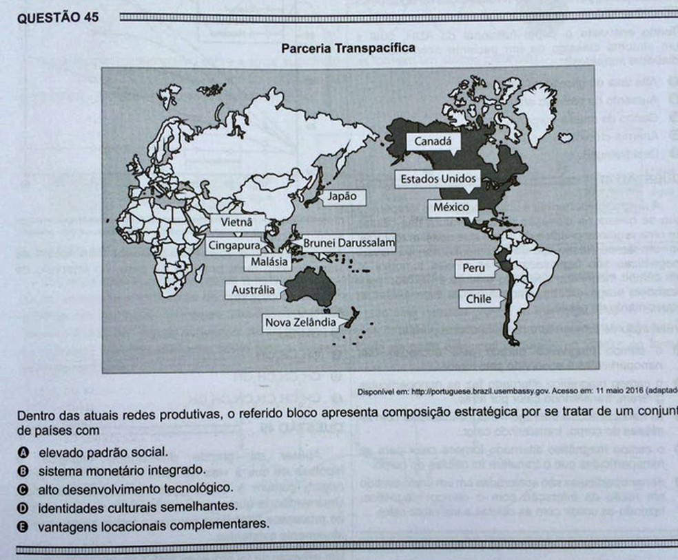 ENEM 2016 - 1º DIA - PROVA BRANCA - QUESTÃO 45 (Foto: G1 )