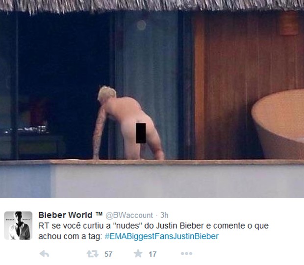 Usuários do Twitter comentam fotos de Justin Bieber nu (Foto: Reprodução / Twitter)
