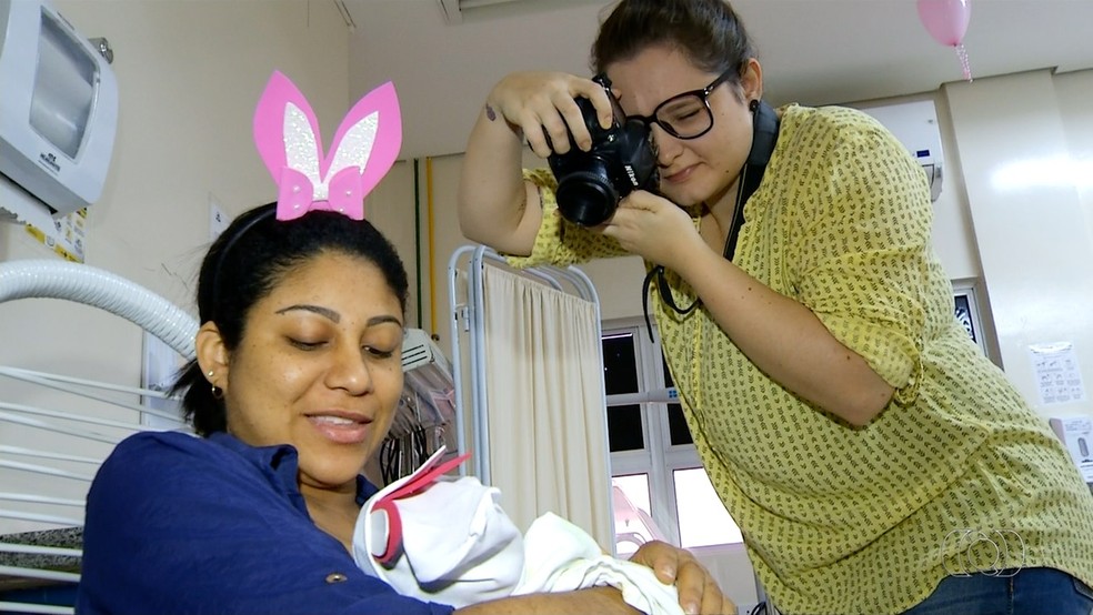 Ensaio é feito dentro da maternidade em Palmas (Foto: Reprodução/TV Anhanguera)