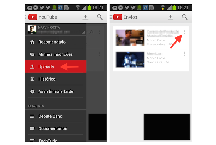 Acessando os vídeos de uma conta no YouTube em um dispositivo Android (Foto: Reprodução/Marvin Costa)