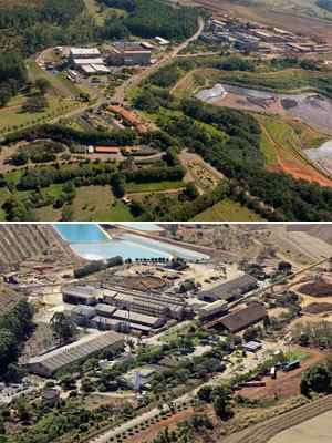 Vista aérea das instalações da CBMM, em Araxá, e da Anglo, em Catalão (Foto: Divulgação )