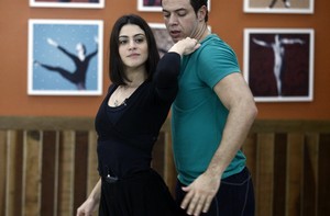 A atriz conseguiu avançar bastante sua coreografia (Foto: Domingão do Faustão / TV Globo)