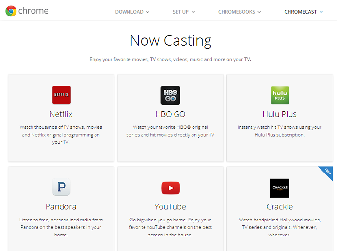 Lista de apps compatíveis com o ChromeCast nos EUA (Foto: Thiago Barros/TechTudo)