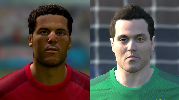 Favorito de Felipão para a vaga de goleiro, Julio César continua bronzeado em demasia no game da EA (Foto: Reprodução/Murilo Molina)
