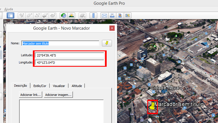 Coordenadas são atualizadas automaticamente no aplicativo (Foto: Reprodução/Google Earth)