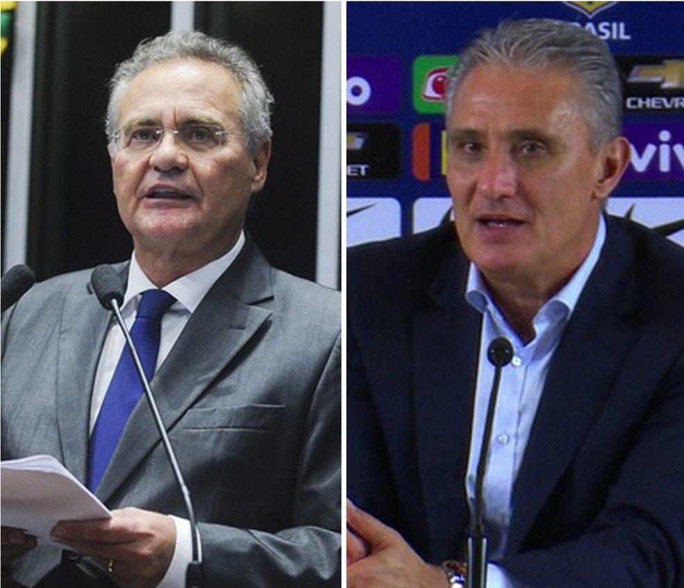 Imagem reúne fotos do senador Renan Calheiros (esq.) e do treinador da Seleção, Tite (dir.) (Foto: Moreira Mariz/Agência Senado e Reprodução/TV Globo)