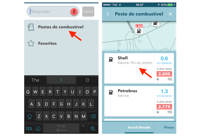 Visualizando postos de combustível próximos a localização atual do usuário do Waze no iPhone (Foto: Reprodução/Marvin Costa) Visualizando postos de combustível próximos a localização atual do usuário do Waze no iPhone (Foto: Reprodução/Marvin Costa)