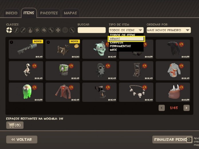 Vá até a seção de armas e escolha uma (Foto: Reprodução/Paulo Vasconcellos)