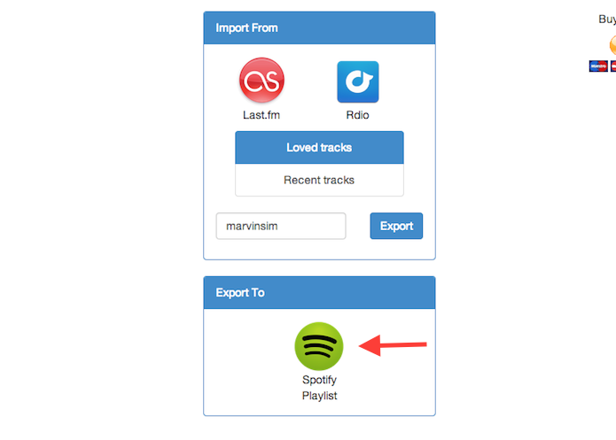 Clicando sobre o ícone do Spotify para importar uma lista do Last.fm através do Playlist Exchance (Foto: Reprodução/Marvin Costa)