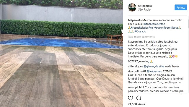 Felipe Melo posta mensagem nas redes sociais, e torcida se divide sobre reserva