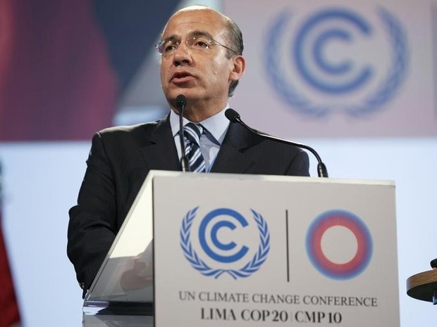 Felipe Calderon, former Mexican president, delivers a speech during the High Level Segment of the U.N. Climate Change Conference COP 20 in Lima in this December 11, 2014 file photo. (Foto: Enrique Castro-Mendivil/Reuters)