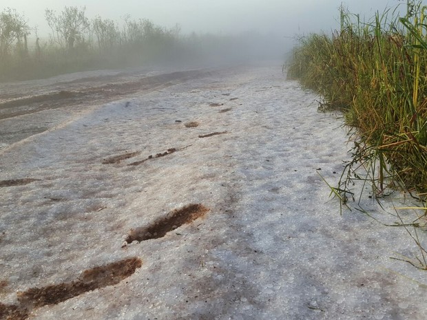 Granizo amanheceu em região rural de Campo Belo do Sul  (Foto: Prefeitura de Campo Belo do Sul/Divulgação)