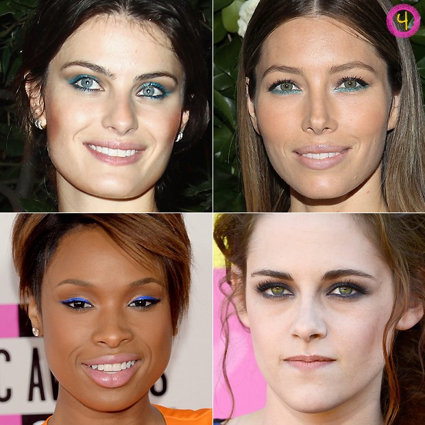Delineador azul: na maquiagem, a maioria das famosas apostou na cor para os olhos (Foto: Getty Images)
