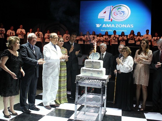 Joaquim Margarido (centro) na comemoração de 40 anos da Rede Amazônica (Foto: Mônica Dias)