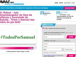 Página com petição online para pedir que juiz volte atrás e retire guarda de pai de menino do DF  (Foto: Reprodução)