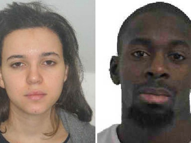 A Prefeitura de Paris divulga fotos de Hayat Boumeddiene (esq.) e Amedy Coulibaly, dupla suspeita de envolvimento no sequestro no mercado de Paris (Foto: Reuters/Prefeitura de Paris)