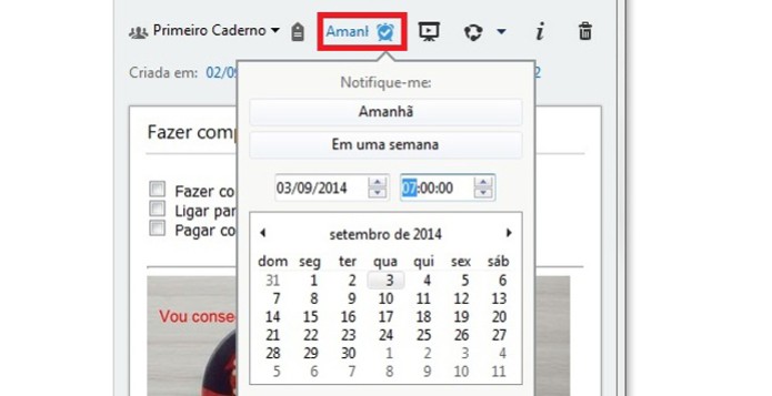 Configuração de data e hora no lembrete da lista de tarefas  (Foto: Reprodução/Raquel Freire)