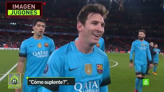 Messi brinca com ter sido suplente na partida