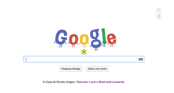 Doodle da Copa do Mundo de 2014 tem bola rolando no site de buscas (Foto: Reprodução/Google) Doodle da Copa do Mundo de 2014 tem bola rolando no site de buscas (Foto: Reprodução/Google)