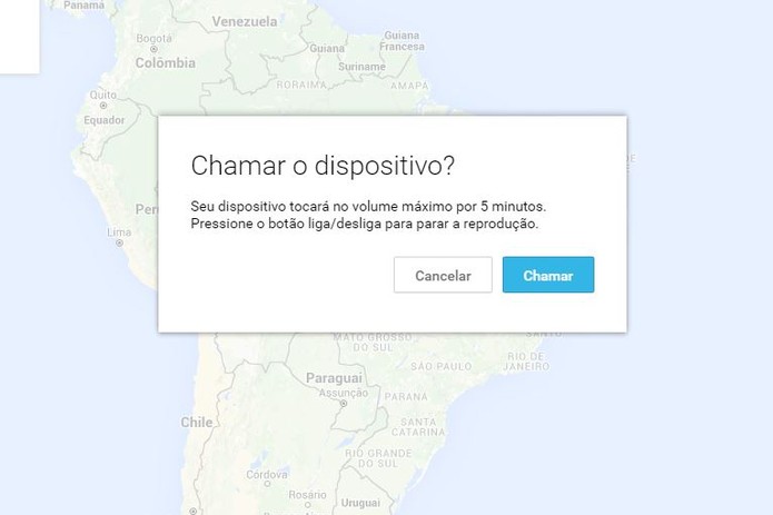 Clique em "Tocar" para acionar o toque do celular ou em "Ativar bloqueio e limpeza" para resetar (Foto: Reprodução/Caio Bersot) Clique em "Tocar" para acionar o toque do celular ou em "Ativar bloqueio e limpeza" para resetar (Foto: Reprodução/Caio Bersot)