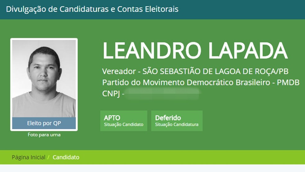Vereador renunciou ao mandato - com salário de R$ 4 mil - por falta de privacidade e de tempo para a família, na Paraíba (Foto: Reprodução/TSE)
