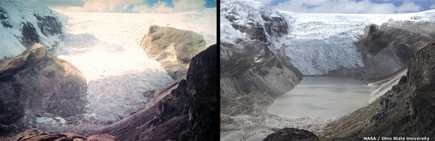 A geleira de Qoris Kalis, nos Andres peruanos (Foto: Nasa)