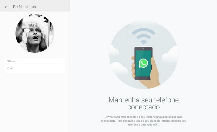 Na versão desktop do WhatsApp, perfil não é editável (Foto: Reprodução/ Raquel Freire)