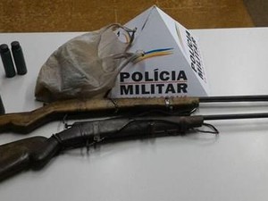 Espingardas foram apreendidas em uma carvoaria  (Foto: Polícia Militar/Divulgação)