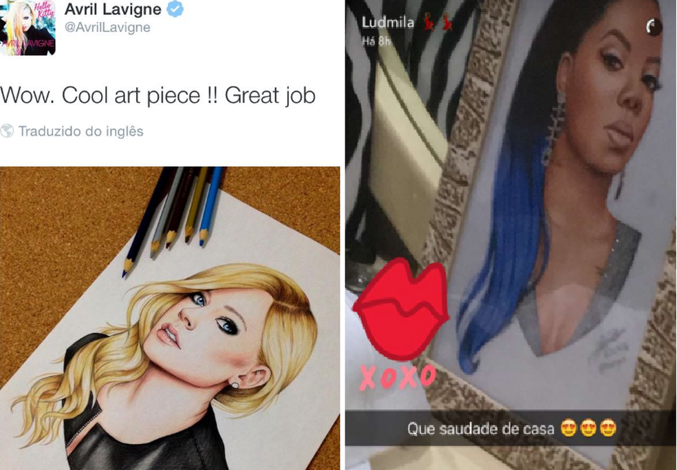 As cantoras Avril Lavigne e Ludmilla compartilharam trabalho do catarinense nas redes sociais (Foto: Reprodução)