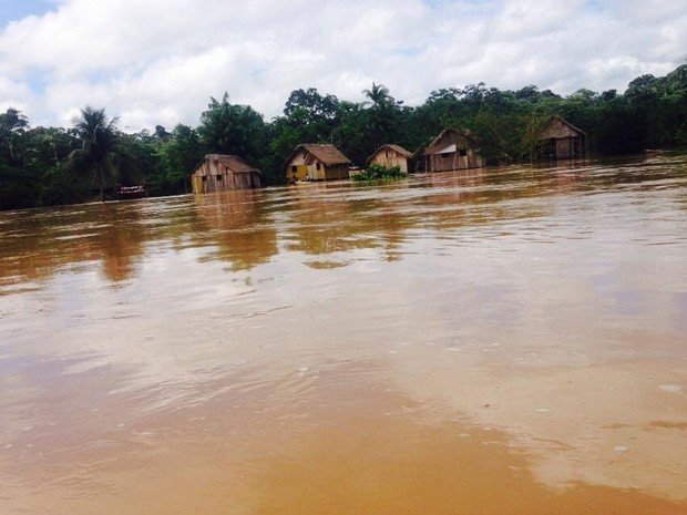 Cheia do Rio Gragório atingiu aldeias indígenas no Acre (Foto: Biraci Brasil / Arquivo Pessoal)
