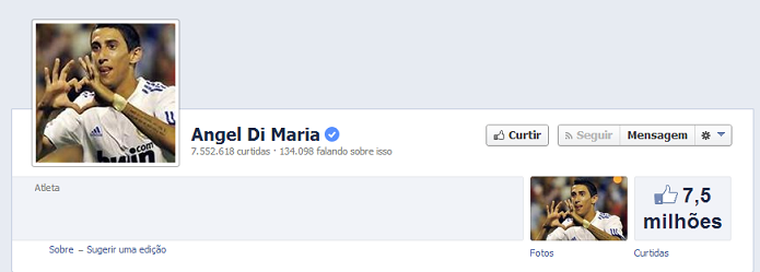 Angel Di Maria do Real Madrid tem 7,456,912 de fãs no Facebook (Foto: Reprodução/Facebook)