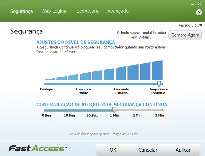 Configure o nível de proteção do Fast Access Facial Recognition (Foto: Reprodução/Paulo Alves)