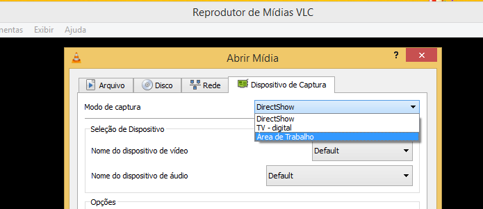 Definindo o modo de captura para Área de Trabalho (Foto: Reprodução/Edivaldo Brito)