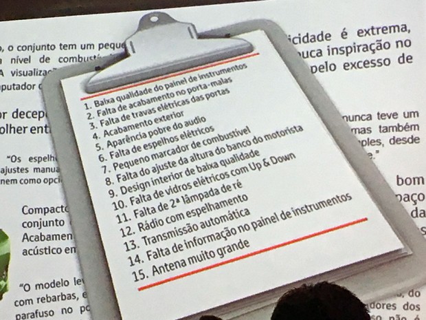 Toyota mostrou lista de pontos que o Etios poderia melhorar (Foto: André Paixão/G1)