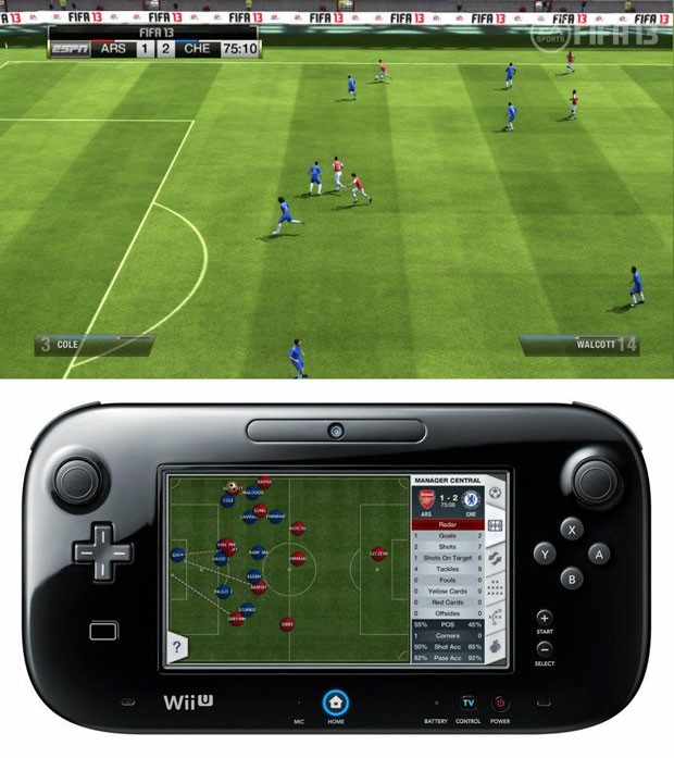 Por meio da tela sensível do GamePad do Wii U será possível tocar no jogador desejado para controlá-lo em campo (Foto: Divulgação)