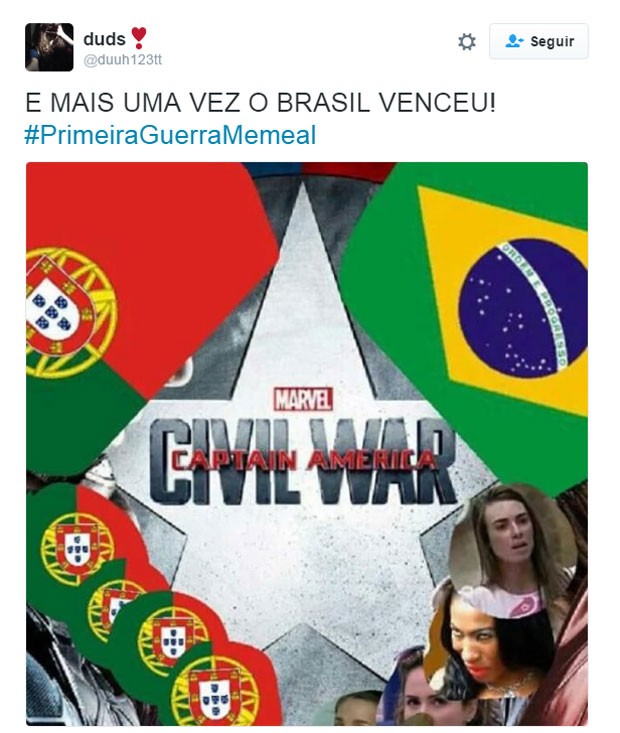 Brasileiros e portugueses criaram memes para disputar a autoria de um meme no Twitter. (Foto: Reprodução/Twitter)