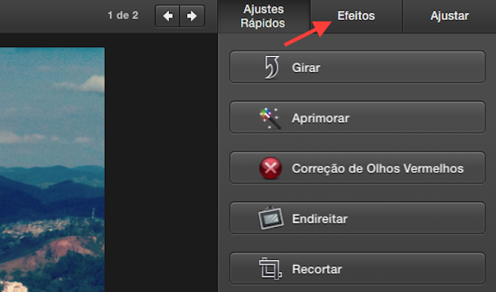 Acessando a página de efeitos do iPhoto no Mac OS X (Foto: Reprodução/Marvin Costa)