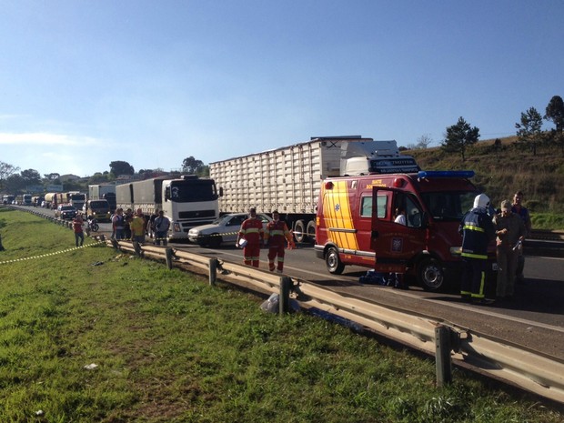 Após acidente, trânsito ficou lento na região do viaduto do Núcleo Santa Teresinha (Foto: André Salamucha/RPC)