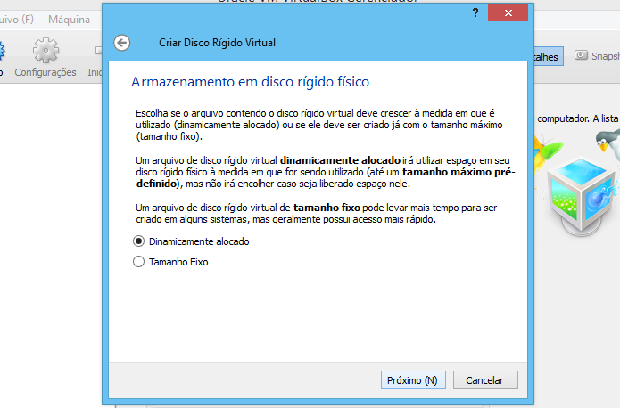 Configurando disco virtual (Foto: Reprodução/Helito Bijora) 