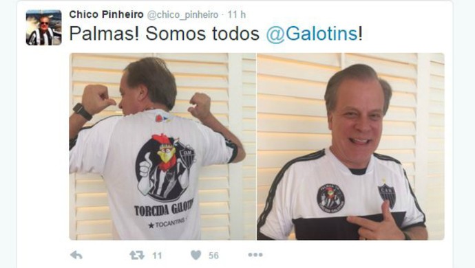 Chico Pinheiro veste camisa da Galotins (Foto: Reprodução/ Twitter)