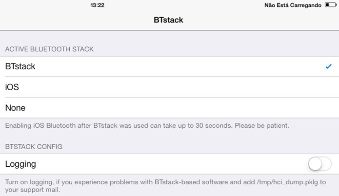 Escolha BTstack para o tweak assuma o controle do Bluetooth do seu iDevice (Foto: Reprodução / Dario Coutinho)