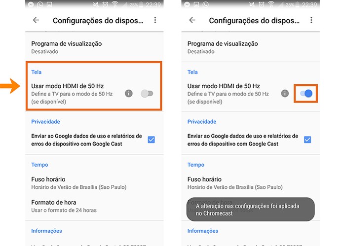 Ative o modo de HDMI 50 HZ no Chromecast (Foto: Reprodução/Barbara Mannara)