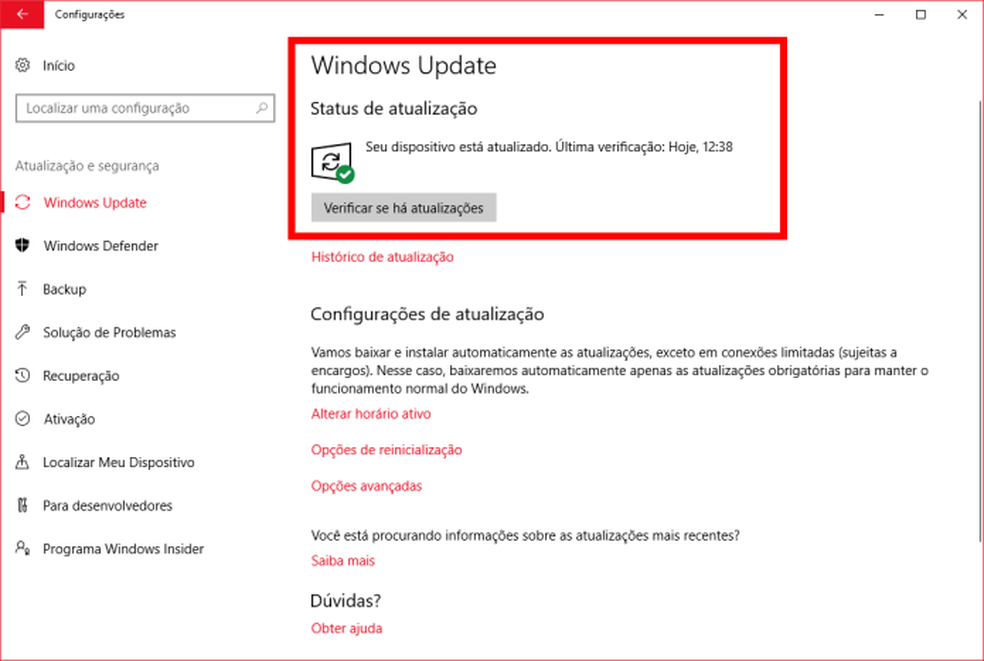 Verificando se há atualizações pendentes no Windows Update (Foto: (Felipe Alencar/TechTudo))