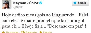 Neymar dedica gols a repórter falecido (Foto: Reprodução / Twitter)