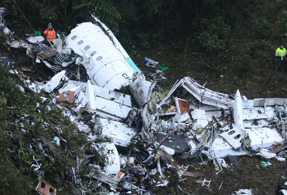 Avião da LaMia, que caiu na Colômbia com jogadores da Chapecoense, jornalistas e tripulação em 29 de novembro (Foto: Luis Benavides/AP)