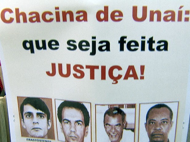 Servidores do Ministério do Trabalho pedem justiça aos quatro fiscais mortos em Unaí (Foto: Reprodução/TV Globo)