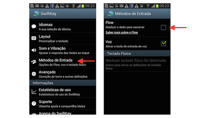 Desativando o modo de escrita Flow do SwiftKey para Android (Foto: Reprodução/Marvin Costa)