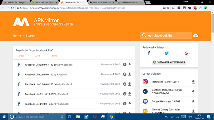 APK Mirror traz download de arquivos de aplicativos em diferentes versões (Foto: Reprodução/Elson de Souza)