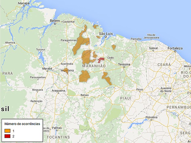 Mapa de arrombamentos a bancos no Maranhão, atualizado nesta quarta-feira (8) (Foto: G1)